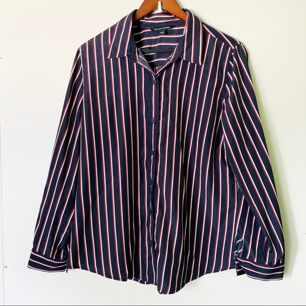41 Hawthorne // Red, Navy Stripes Button Down Large tp1